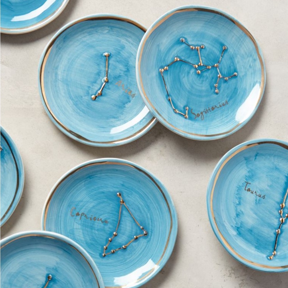 Anthropologie Blue Star Sign Ceramic Trinket Dish